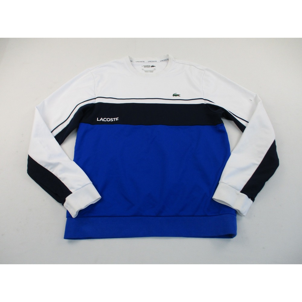 Lacoste Sport Sweatshirt Mens L Blue White Colorblock Long Sleeve Logo Pullover
